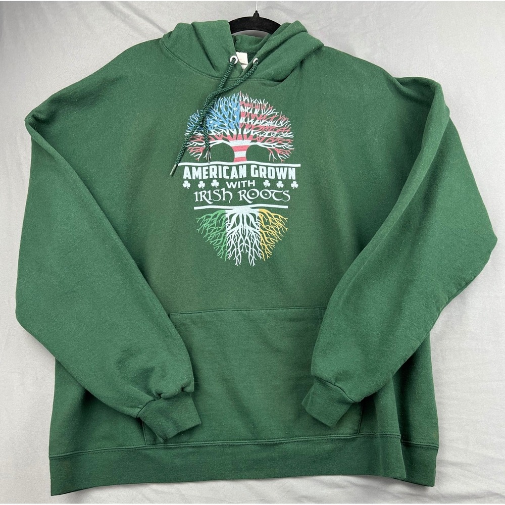 Hanes Hoodie Mens 3XL American Grown Irish Roots Green Graphic Sweatshirt Good